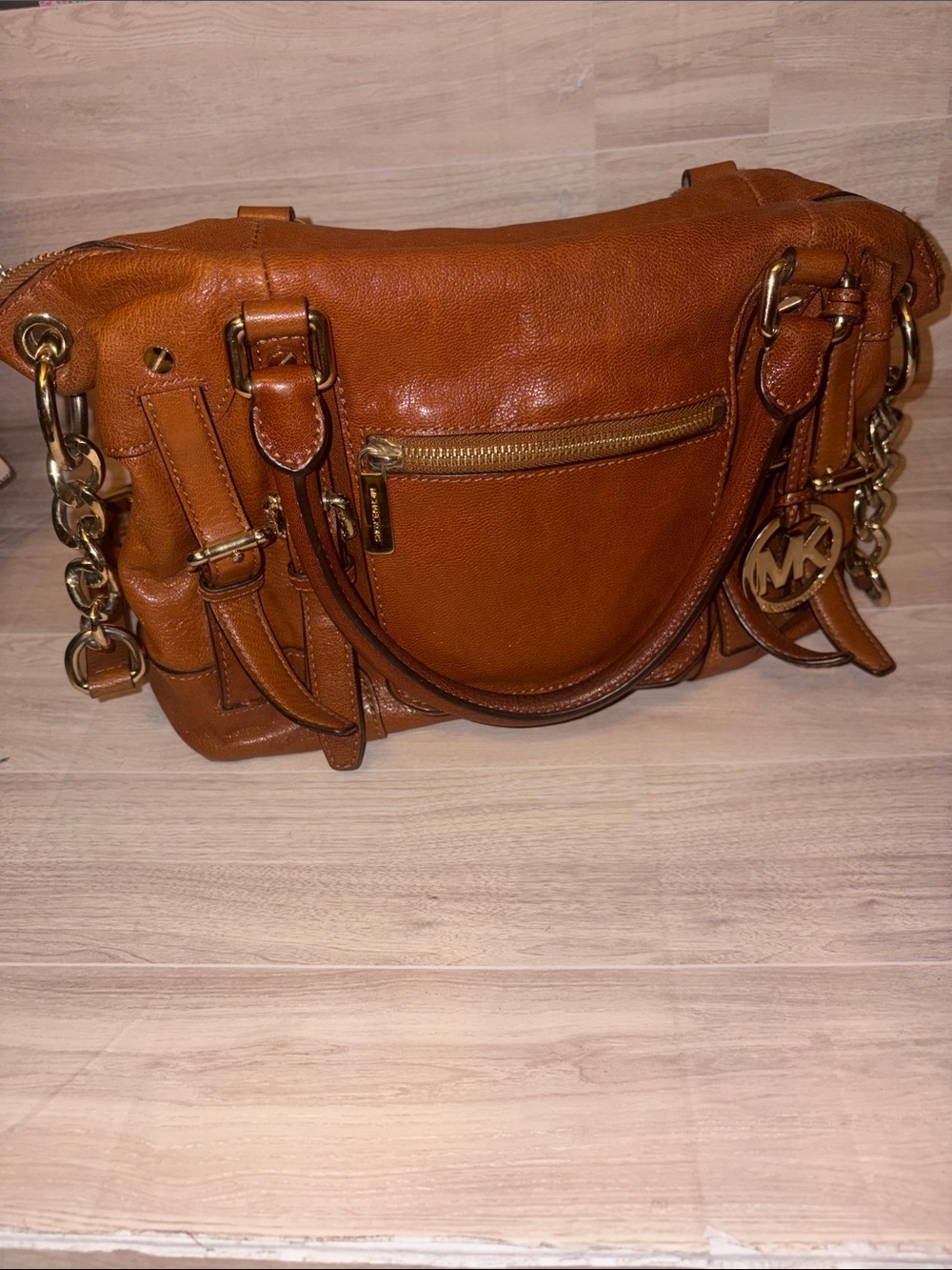 Michael Kors Cognac Shoulder Bag with Gold Hardware